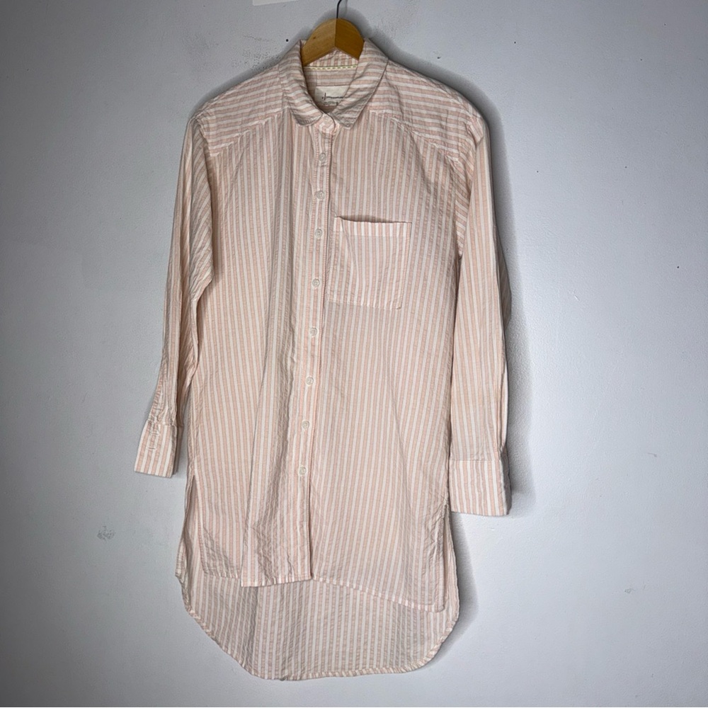 Anthropologie Striped Top Women Size XXS Peach White Oversized Button Down Tunic